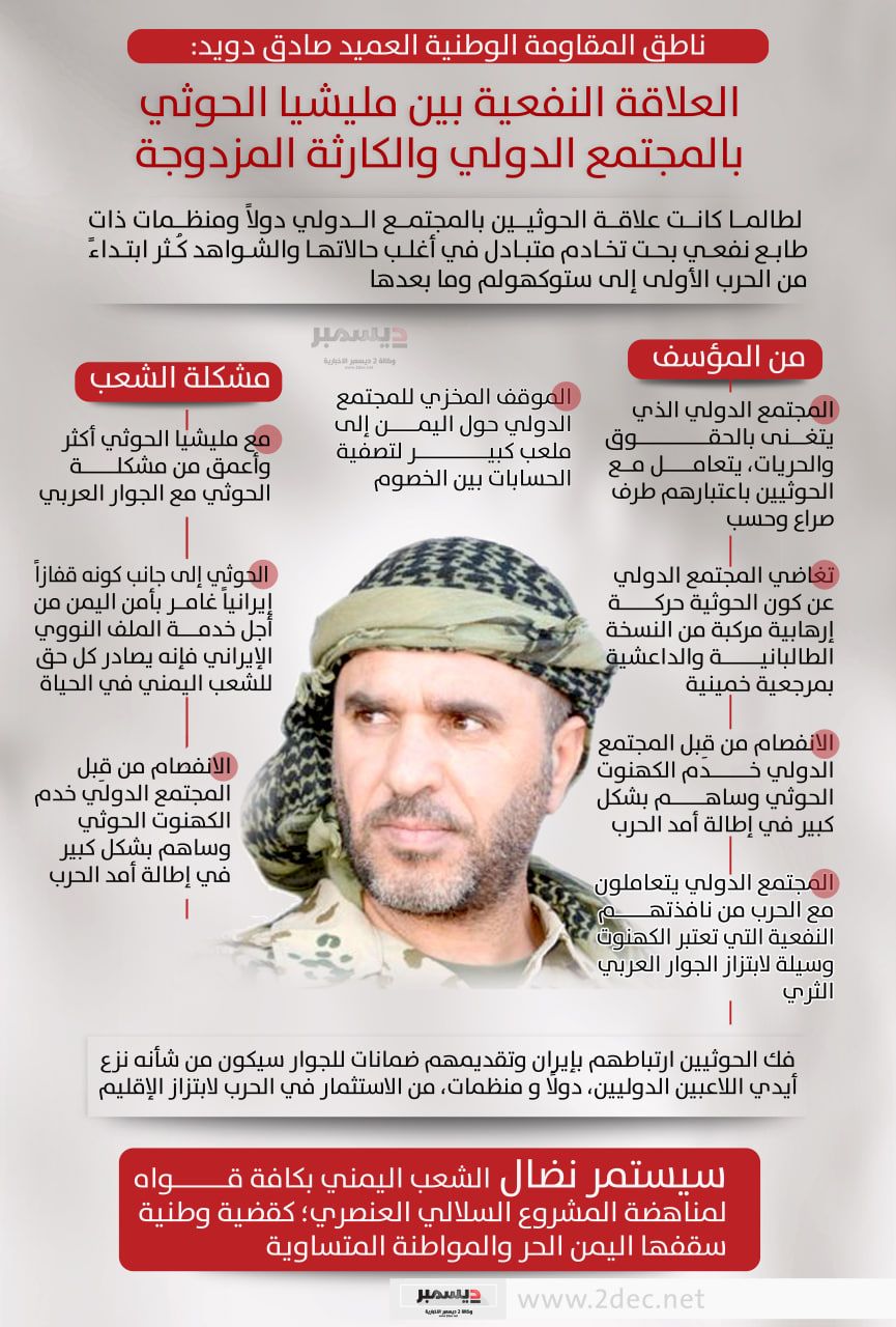 انفوجرافيك| العلاقة النفعية بين مليشيا الحوثي والمجتمع الدولي.. والكارثة المزدوجة