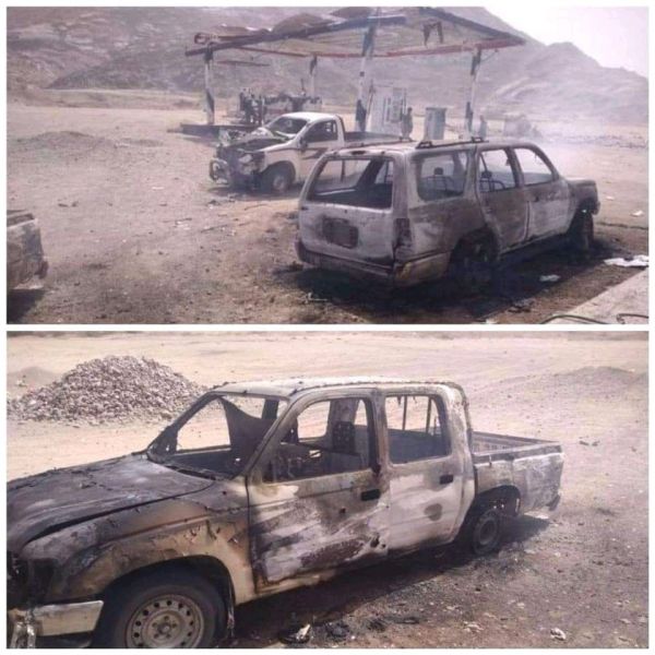 شبوة.. استشهاد وإصابة 6 مدنيين بقصف صاروخي حوثي على محطة وقود في عين