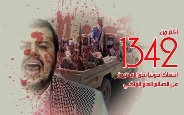 أكثر من 1342 انتهاكا حوثيا بحق المدنيين في الضالع العام الماضي