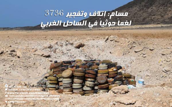 مسام: إتلاف وتفجير 3736 لغماً حوثياً في الساحل الغربي