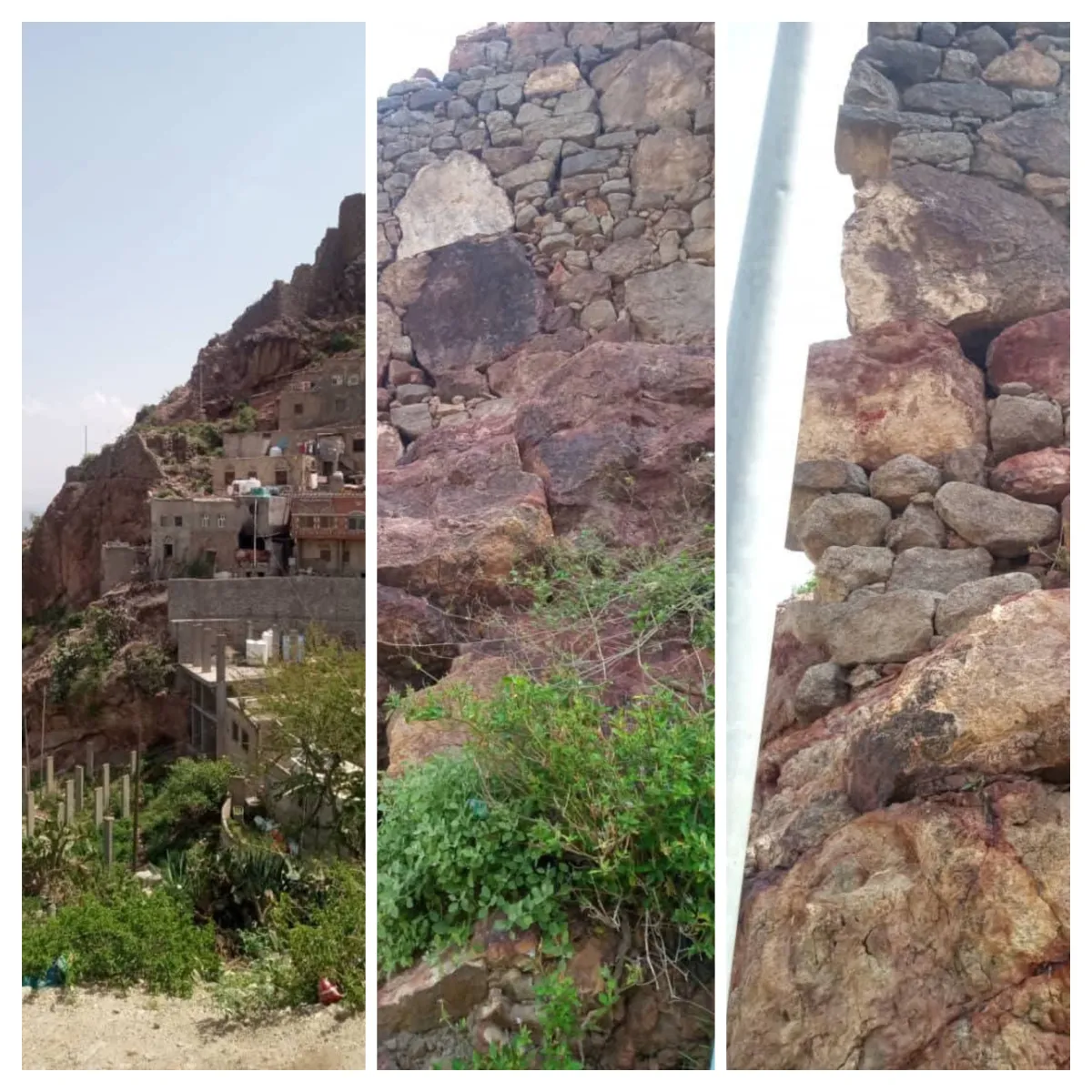 تعز.. الدفاع المدني يحذر من انهيار صخري يهدد 15 منزلاً غربي قلعة القاهرة